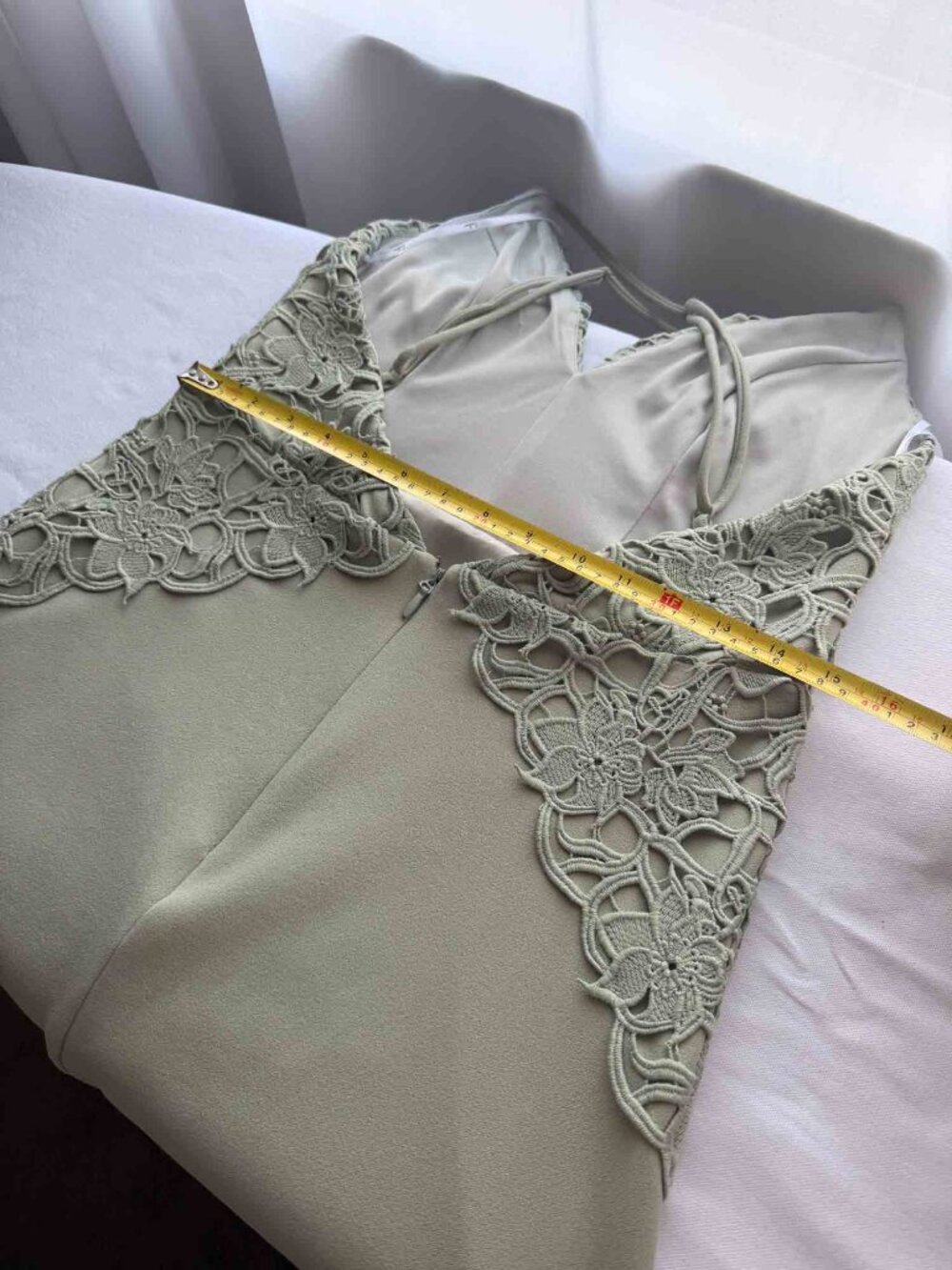 Sage Green Lace Maxi Dress Size L Formal Evening Gown Wedding Guest Bridesmaid - Picture 12 of 16